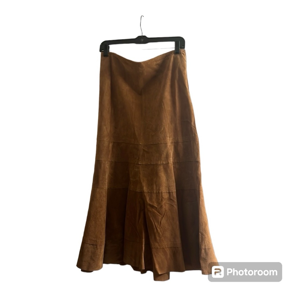 Etcetera suede leather maxi skirt